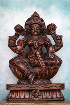 12″ Graceful Lakshmi Idol for Pooja & Home Décor | Handcrafted Wood Carving