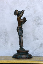 13″ Lady with Mirror Showpiece | Handcrafted Brass | Antique Green Finish — view 4
