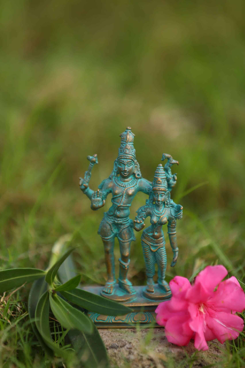 Shiva Parvati Marriage Pose Idol | Handcrafted Panchaloha | Green Patina