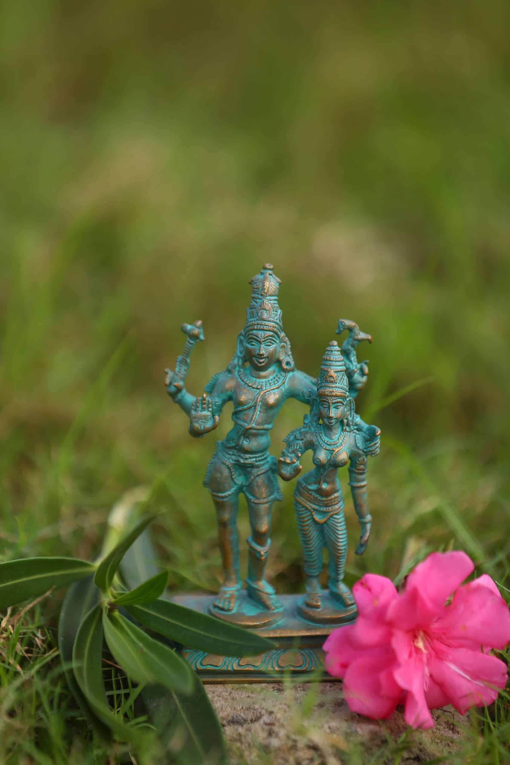 Shiva Parvati Marriage Pose Idol | Handcrafted Panchaloha | Green Patina