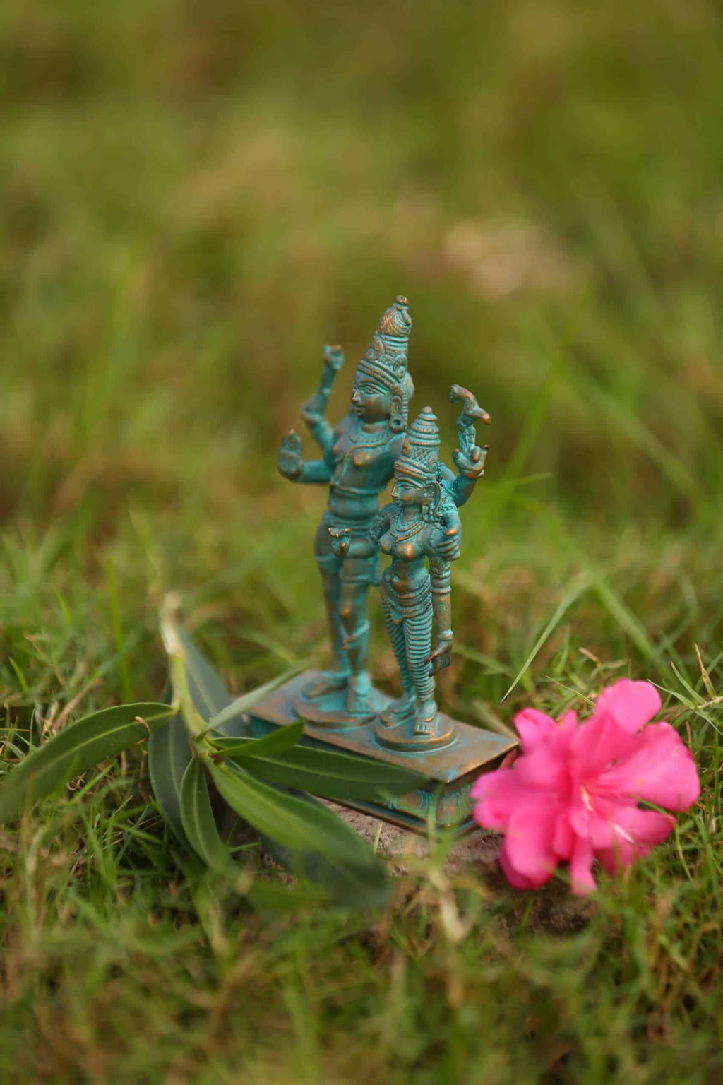 Shiva Parvati Marriage Pose Idol | Handcrafted Panchaloha | Green Patina