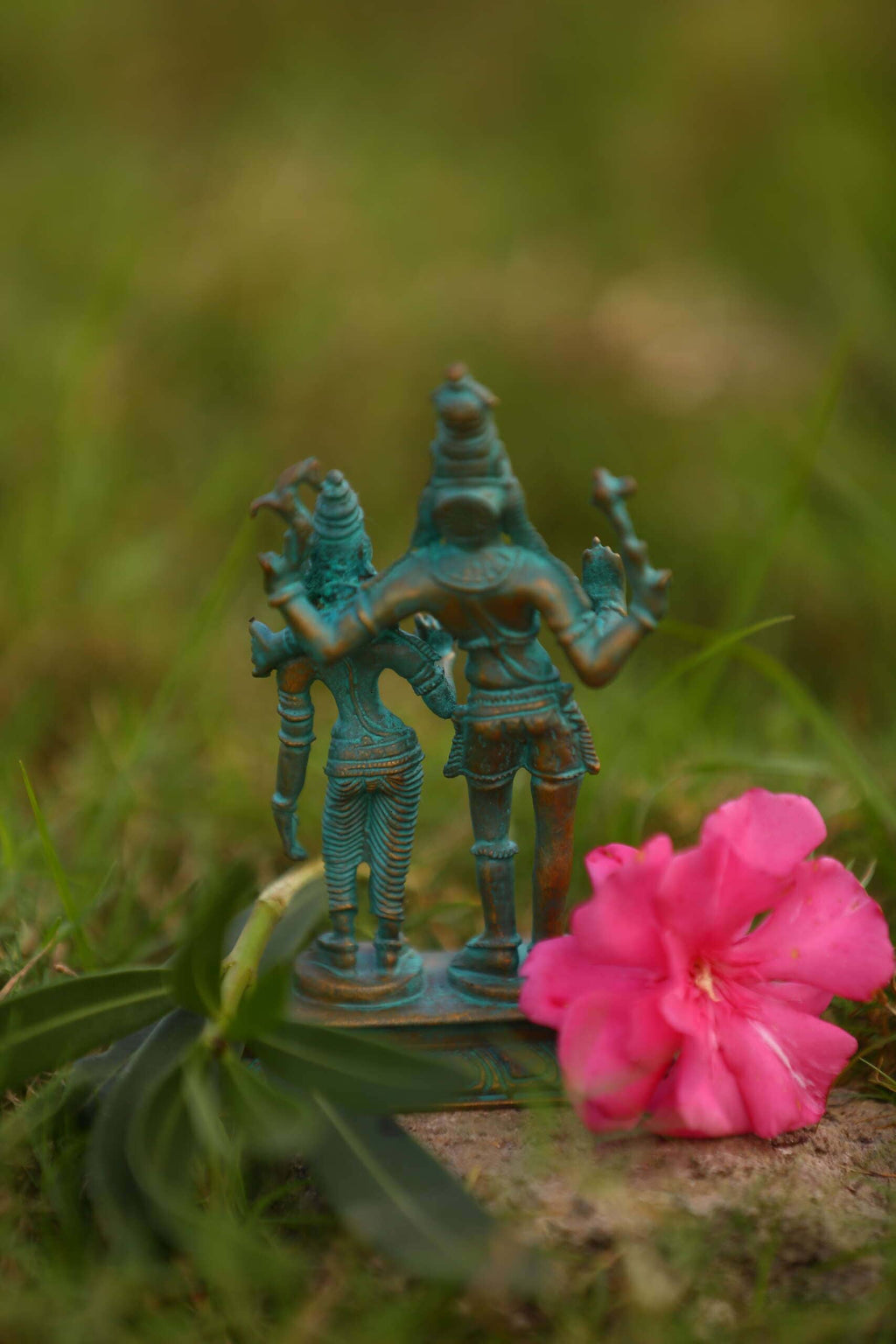 Shiva Parvati Marriage Pose Idol | Handcrafted Panchaloha | Green Patina