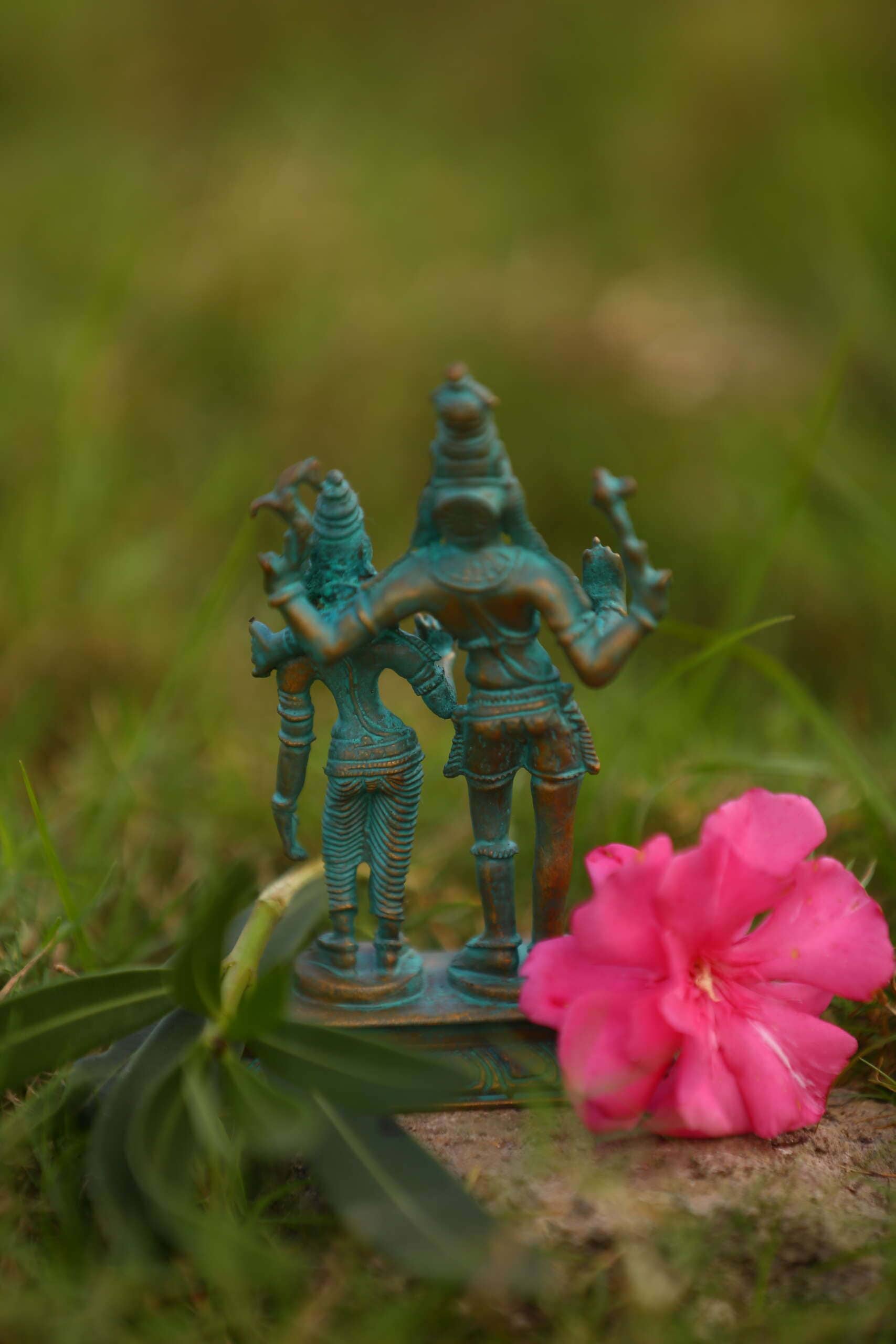 Shiva Parvati Marriage Pose Idol | Handcrafted Panchaloha | Green Patina