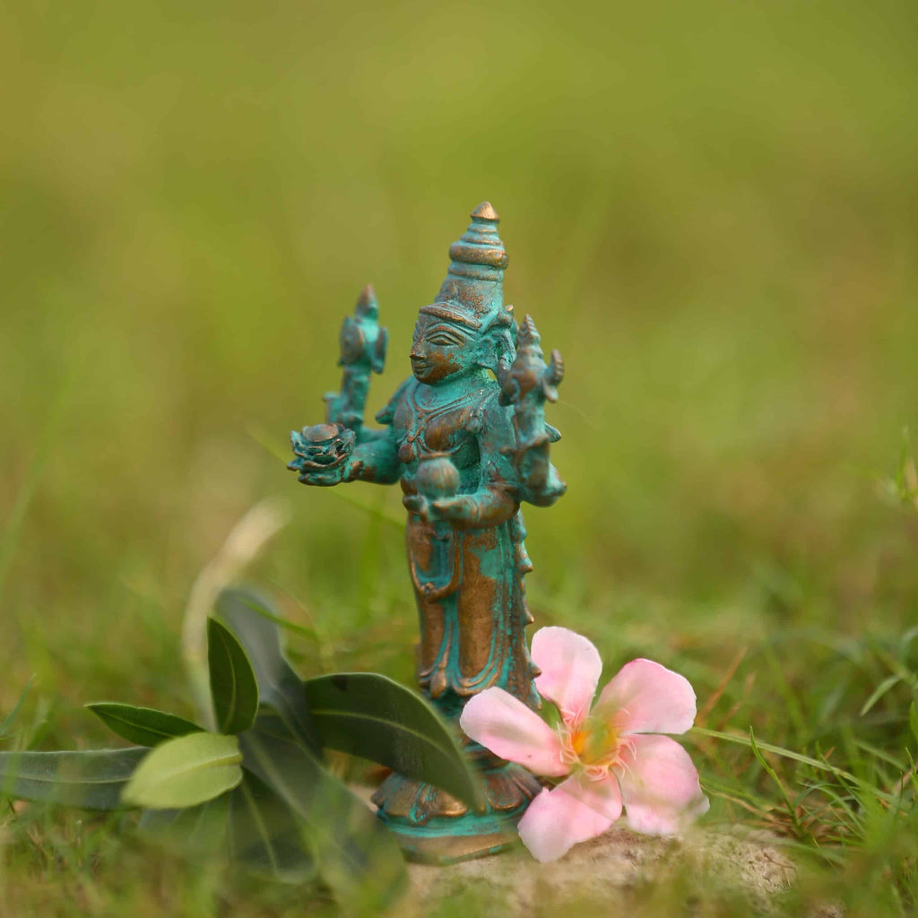 4″ Lord Dhanvantari Idol | Handcrafted Panchaloha | Green Patina