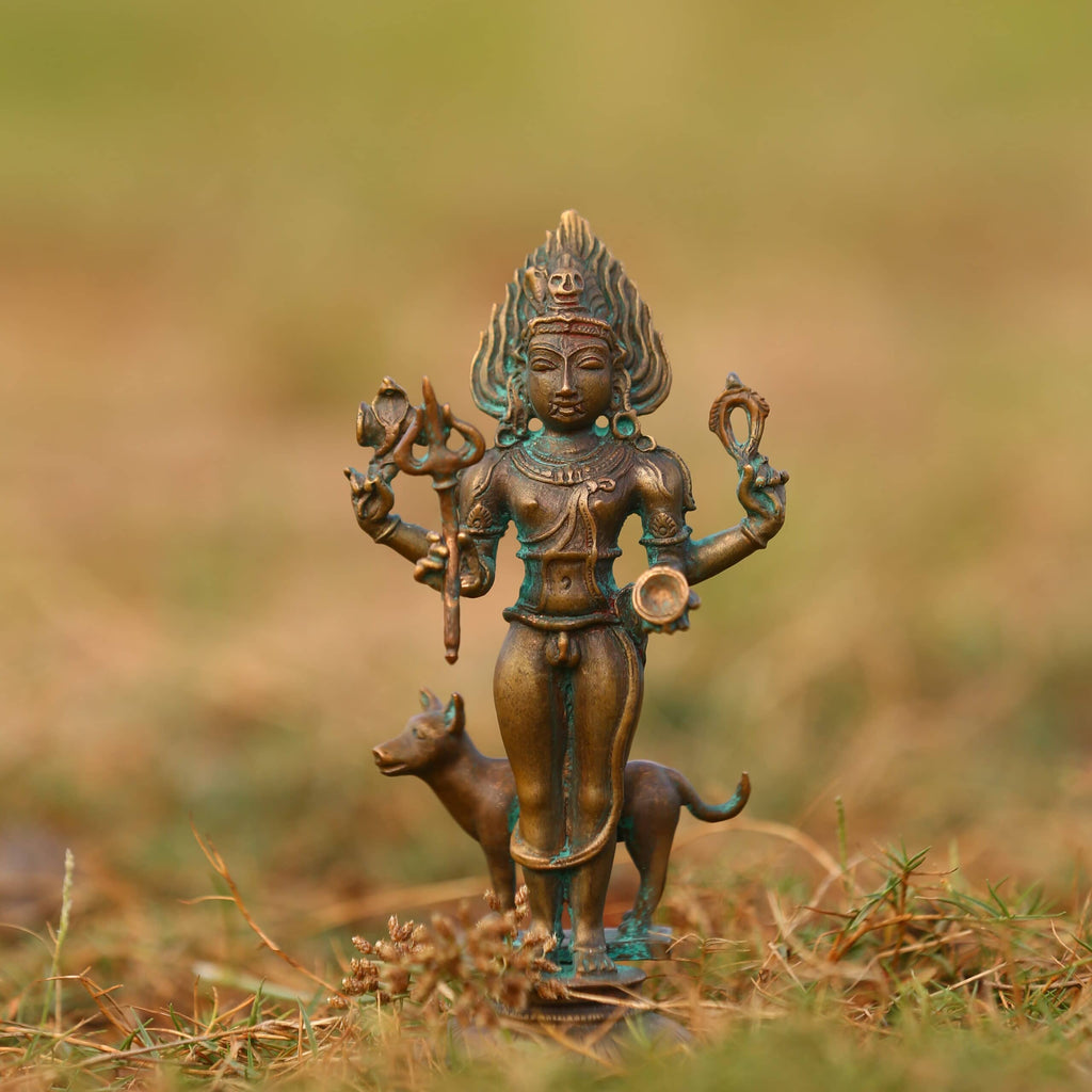 5″ Kala Bhairava Idol | Handcrafted Panchaloha | Green Patina