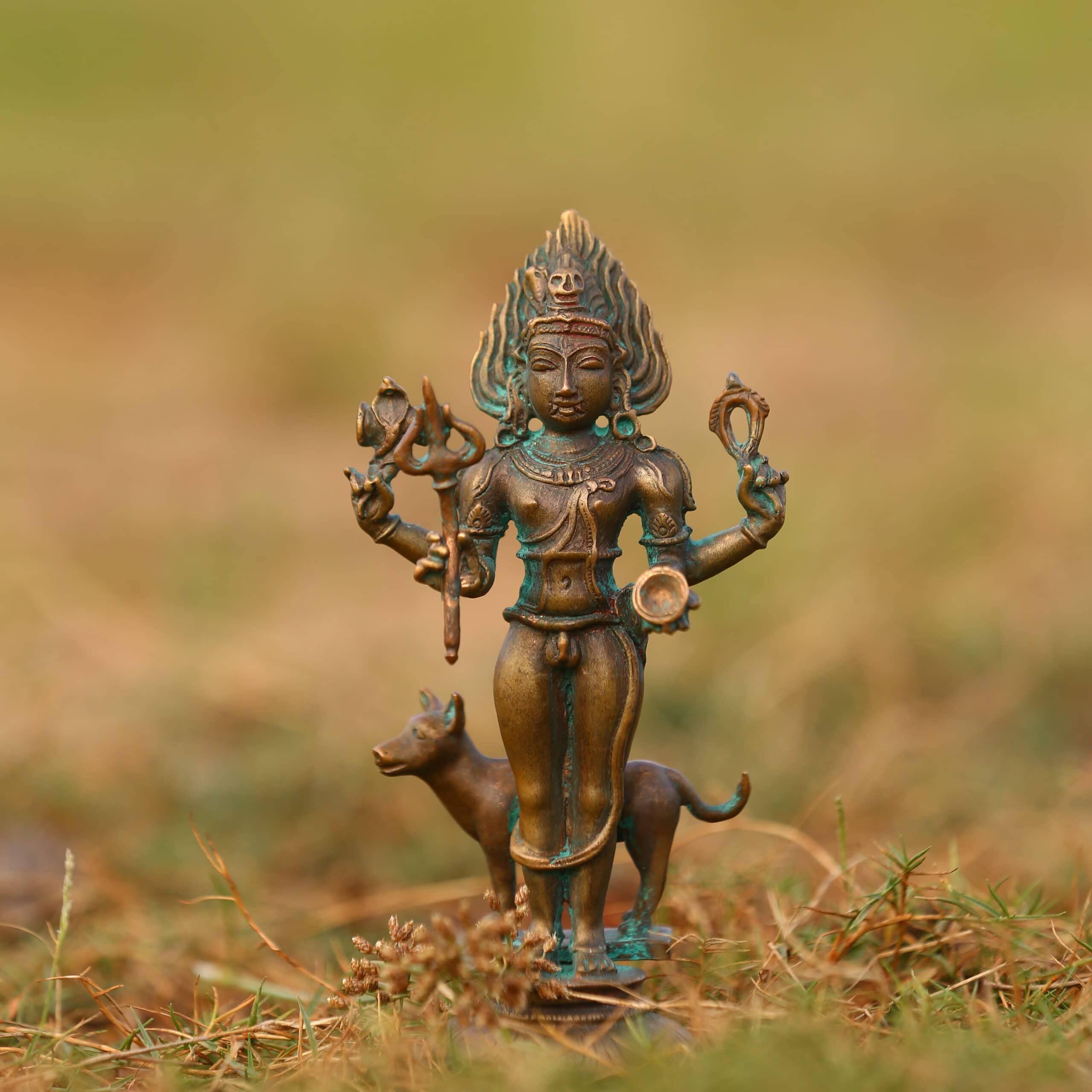 5″ Kala Bhairava Idol | Handcrafted Panchaloha | Green Patina