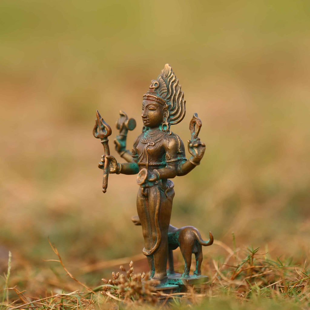 5″ Kala Bhairava Idol | Handcrafted Panchaloha | Green Patina