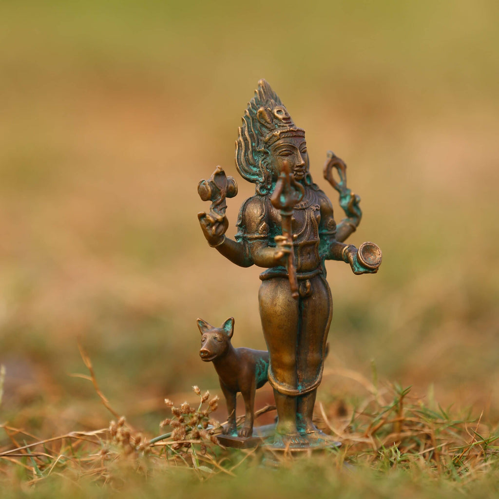 5″ Kala Bhairava Idol | Handcrafted Panchaloha | Green Patina