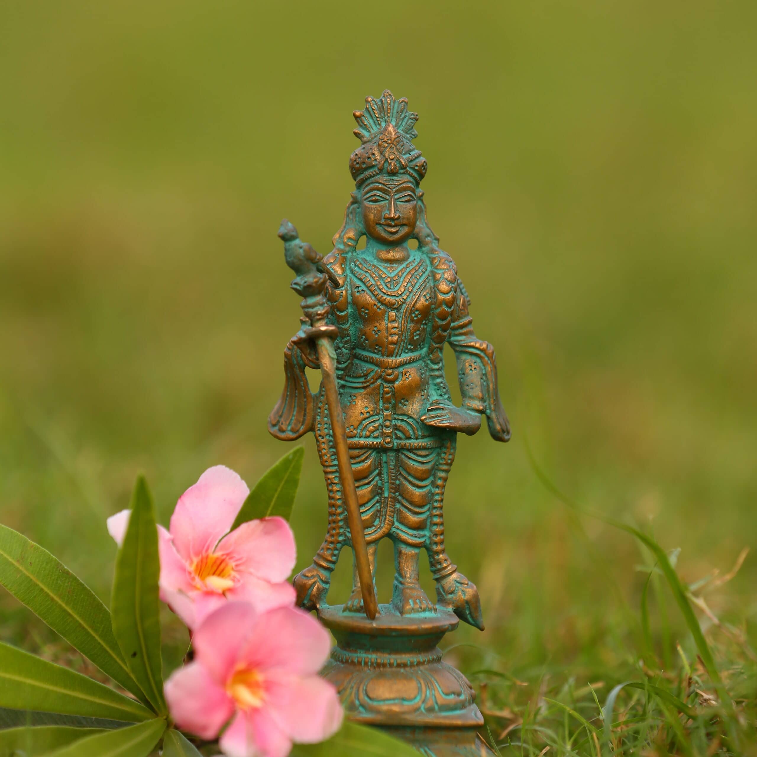 6″ Raja Alangara Murugan Idol | Handcrafted Panchaloha | Green Patina