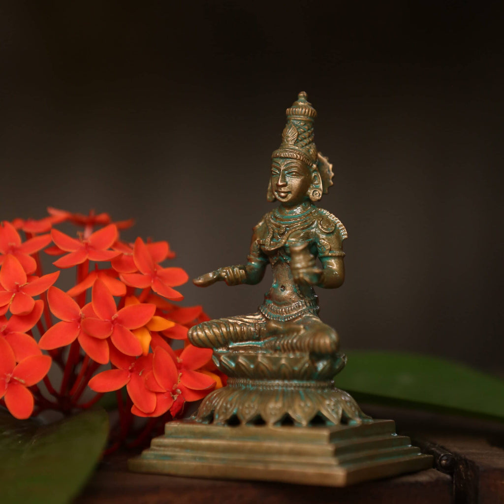 4″ Graceful Annapoorani Idol | Handcrafted Panchaloha | Green Patina