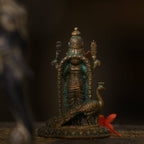 4″ Murugan Idol with Peacock | Handcrafted Panchaloha | Green Patina