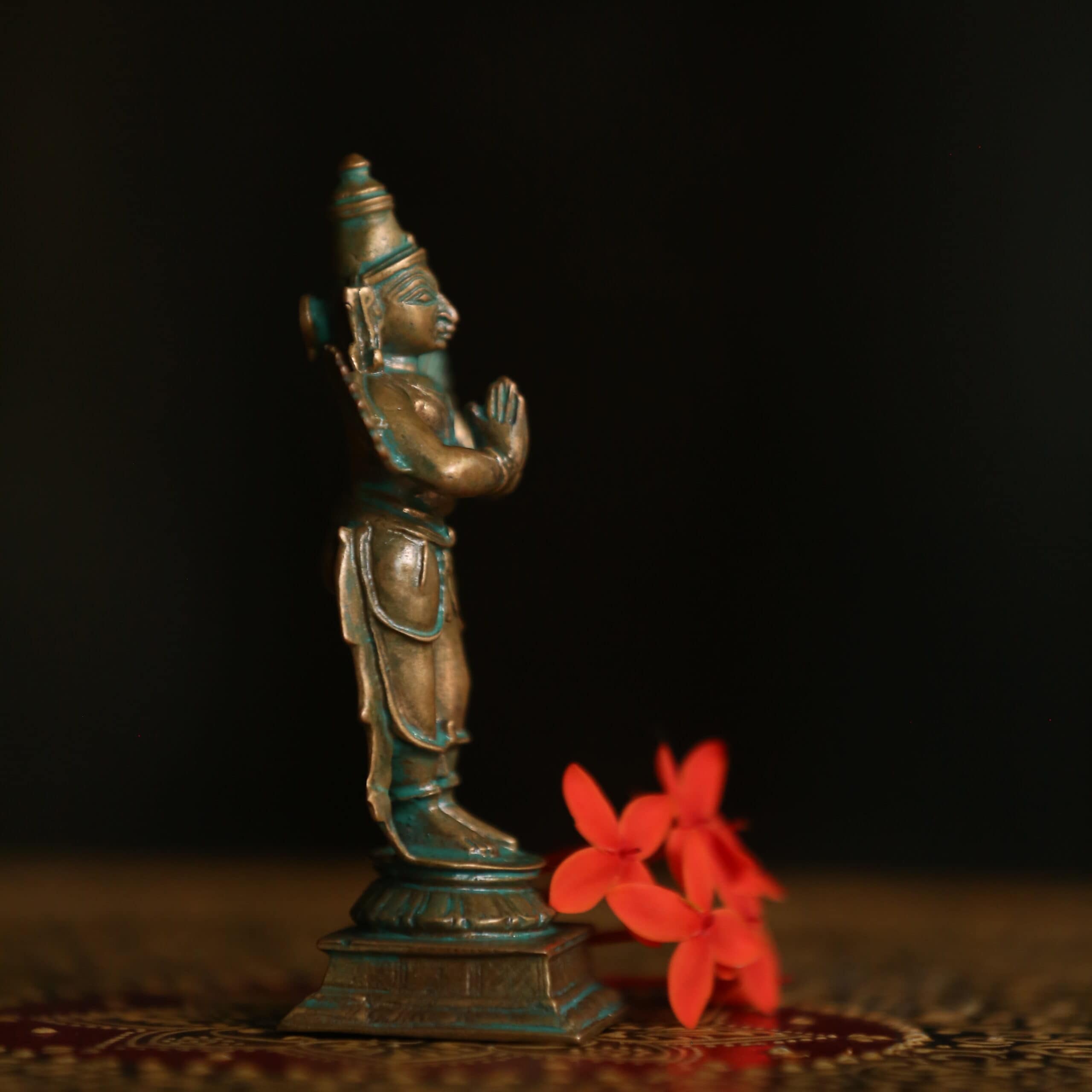 4″ Standing Garuda in Anjali Mudra | Handcrafted Panchaloha | Green Patina