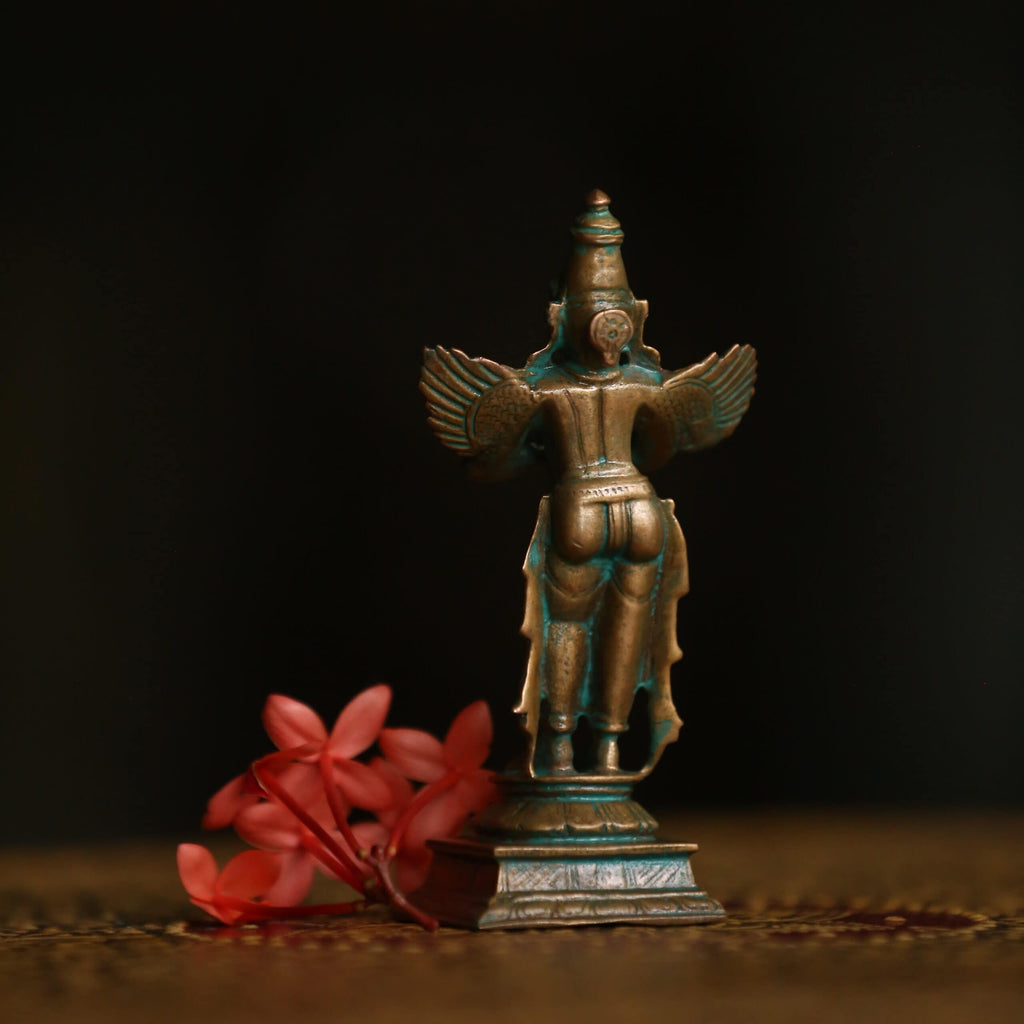 4″ Standing Garuda in Anjali Mudra | Handcrafted Panchaloha | Green Patina