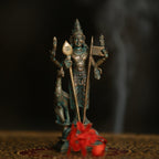 5.5″ Lord Murugan with Vel &amp; Peacock | Handcrafted Panchaloha | Green Patina