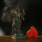 5.5″ Lord Murugan with Vel &amp; Peacock | Handcrafted Panchaloha | Green Patina