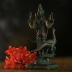 5.5″ Lord Murugan with Vel &amp; Peacock | Handcrafted Panchaloha | Green Patina