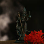5.5″ Lord Murugan with Vel &amp; Peacock | Handcrafted Panchaloha | Green Patina