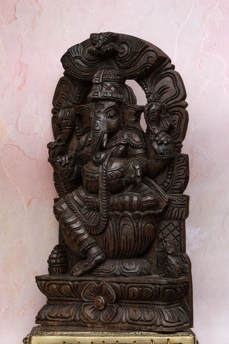18″ Majestic Ganesha Idol for Pooja & Home Décor | Handcrafted Wood Carving
