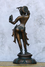 13″ Lady with Mirror Showpiece | Handcrafted Brass | Antique Green Finish — view 5