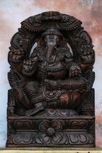 12″ Majestic Ganesha with Arch Wall Hanging for Pooja & Home Décor | Handcrafted Wood Carving