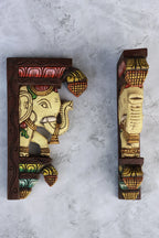 12″ Traditional Elephant Wall Brackets for Home Décor | Handcrafted Wooden Carving