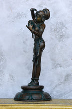 13″ Lady with Mirror Showpiece | Handcrafted Brass | Antique Green Finish — view 3