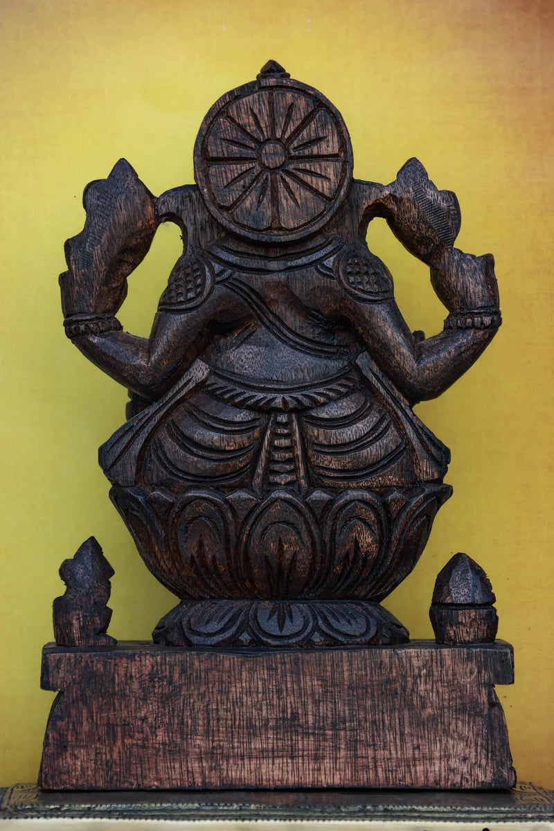 12″ Majestic Ganesha Idol for Pooja & Home Décor | Handcrafted Wood Carving