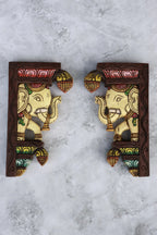 12″ Traditional Elephant Wall Brackets for Home Décor | Handcrafted Wooden Carving