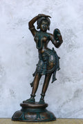 13″ Lady with Mirror Showpiece | Handcrafted Brass | Antique Green Finish