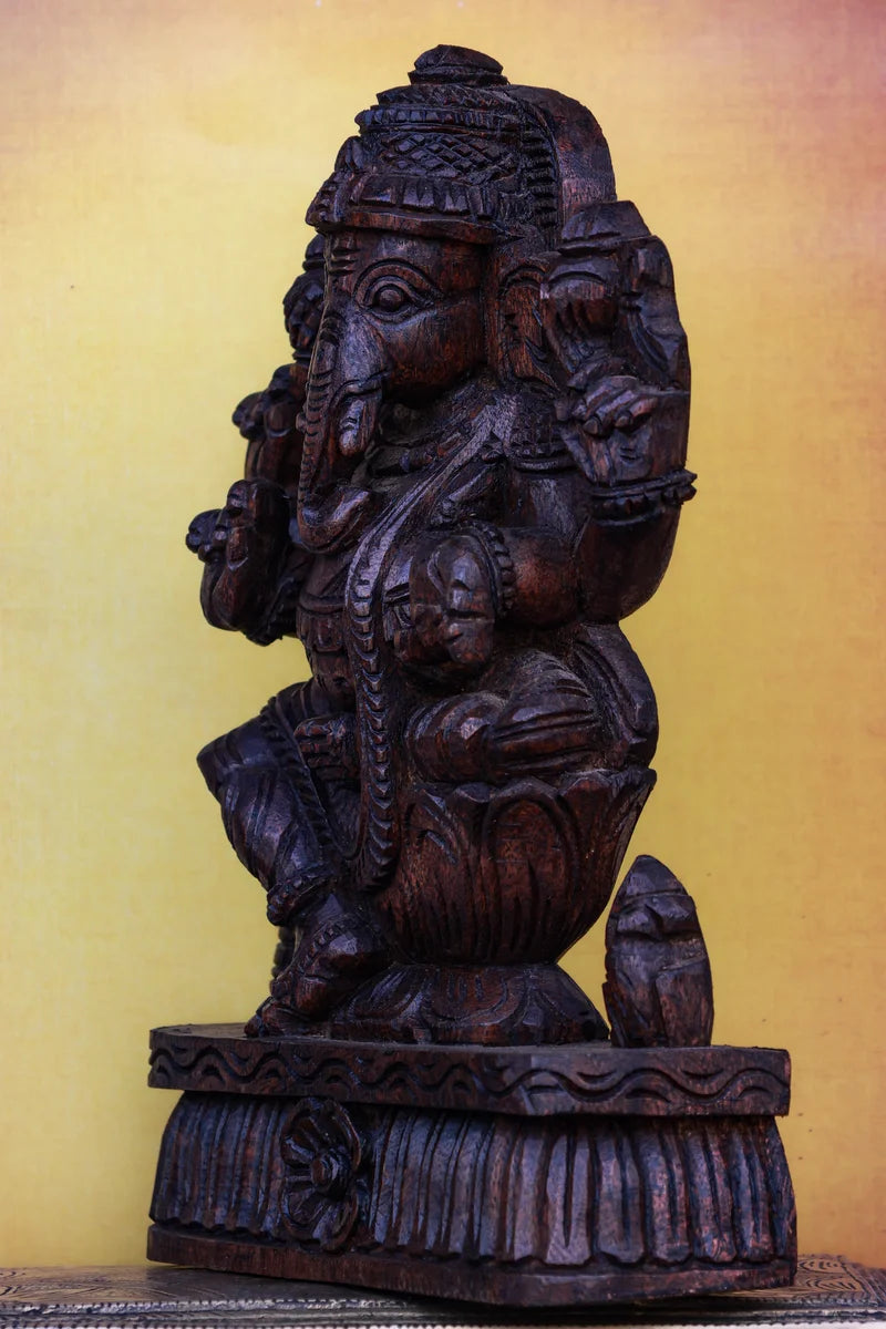 12″ Majestic Ganesha Idol for Pooja & Home Décor | Handcrafted Wood Carving