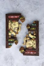 12″ Traditional Elephant Wall Brackets for Home Décor | Handcrafted Wooden Carving