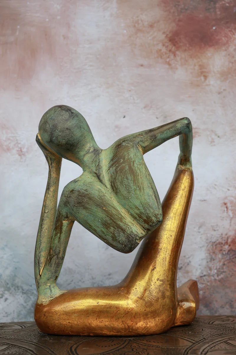 7″ Thoughtful Man Abstract | Handcrafted Brass | Green Stone Finish