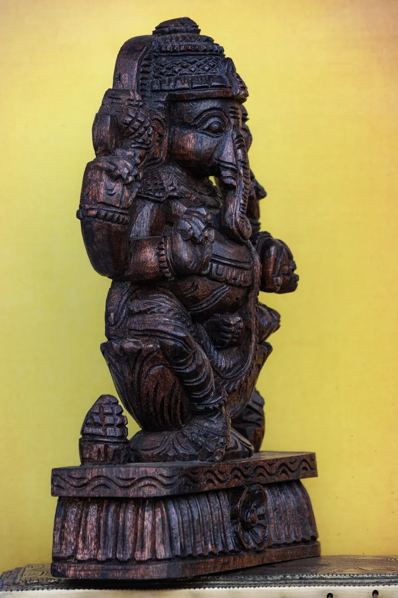 12″ Majestic Ganesha Idol for Pooja & Home Décor | Handcrafted Wood Carving