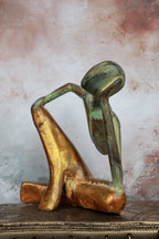 7″ Thoughtful Man Abstract | Handcrafted Brass | Green Stone Finish