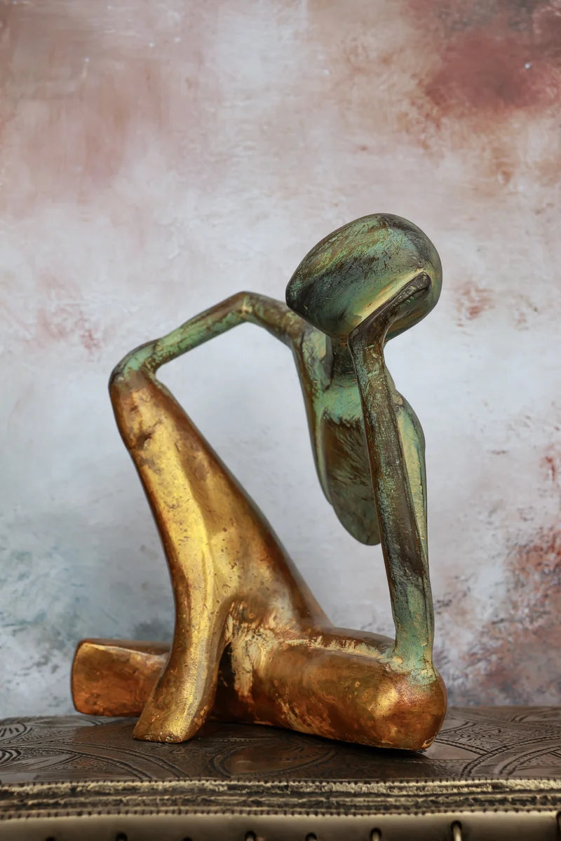 7″ Thoughtful Man Abstract | Handcrafted Brass | Green Stone Finish