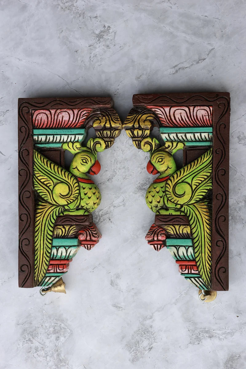 12″ Decorative Parrot Wall Brackets for Home Décor | Handcrafted Wood Carving