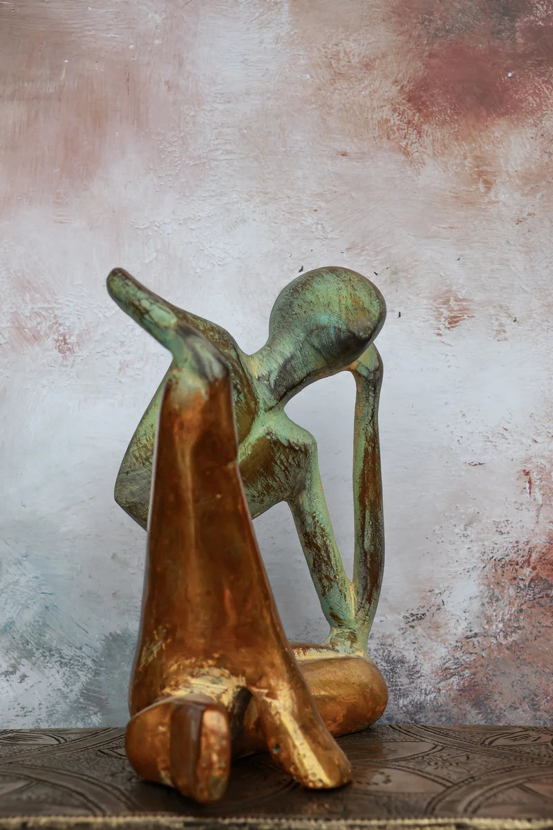 7″ Thoughtful Man Abstract | Handcrafted Brass | Green Stone Finish