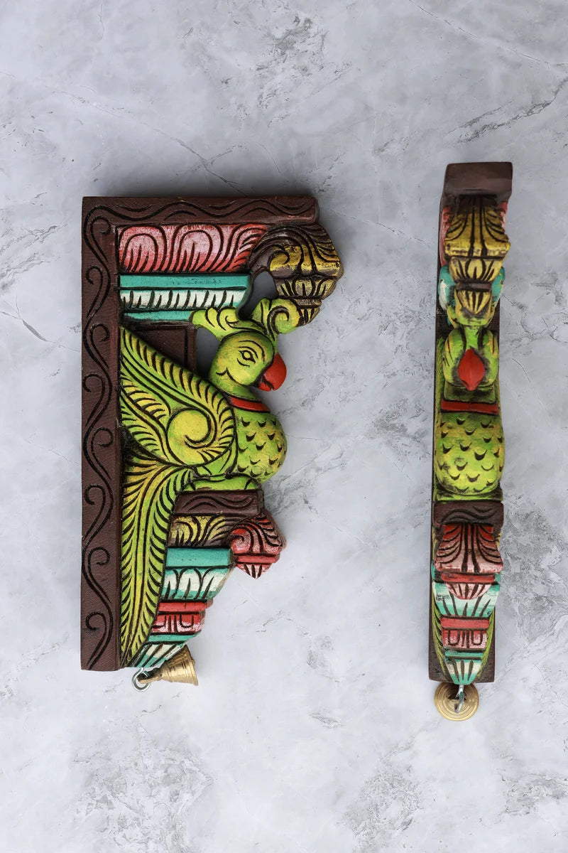 12″ Decorative Parrot Wall Brackets for Home Décor | Handcrafted Wood Carving