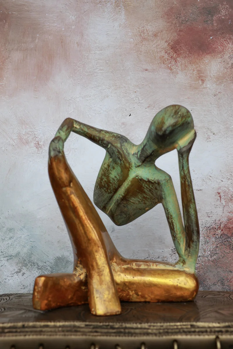 7″ Thoughtful Man Abstract | Handcrafted Brass | Green Stone Finish