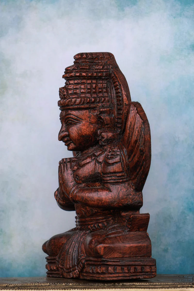 9″ Sacred Sitting Garudan Idol for Pooja & Home Décor | Handcrafted Wood Carving