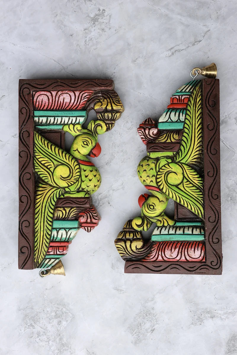 12″ Decorative Parrot Wall Brackets for Home Décor | Handcrafted Wood Carving