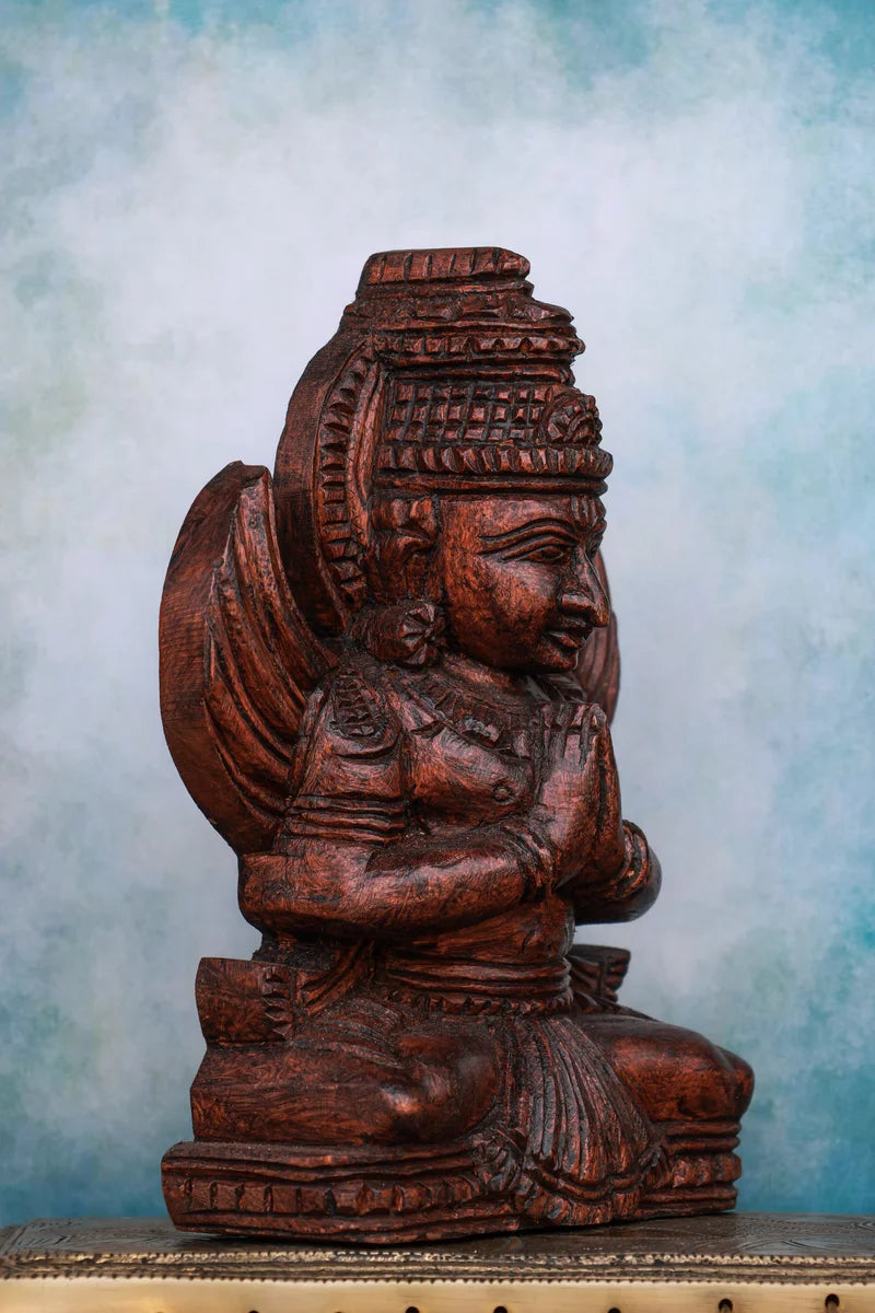 9″ Sacred Sitting Garudan Idol for Pooja & Home Décor | Handcrafted Wood Carving