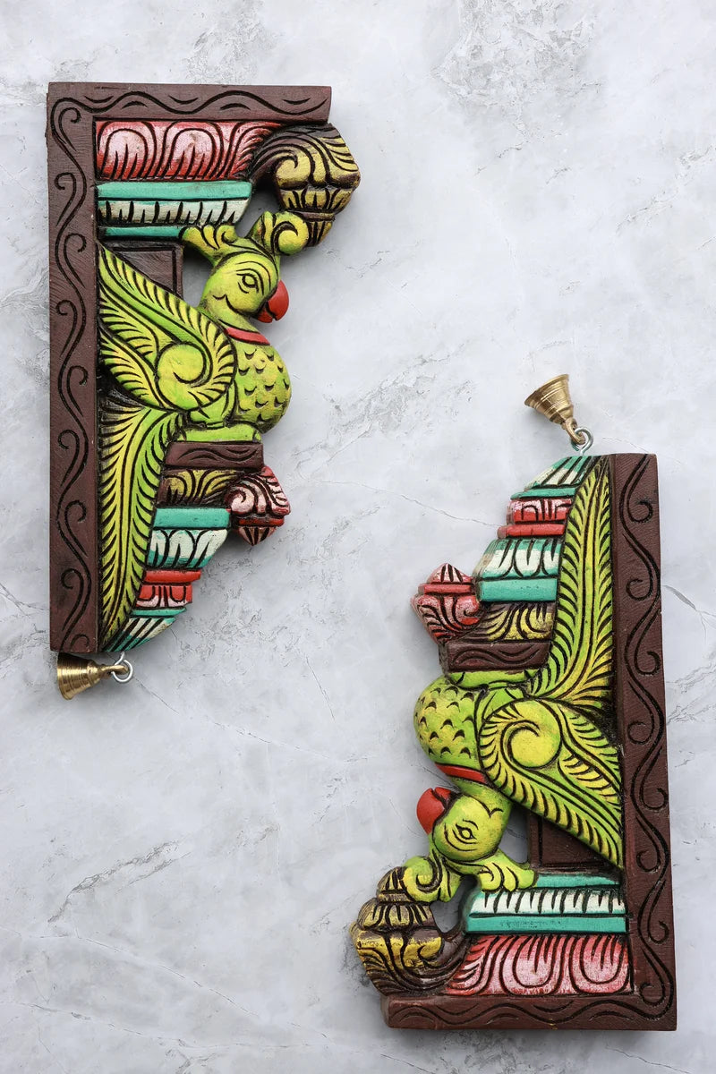 12″ Decorative Parrot Wall Brackets for Home Décor | Handcrafted Wood Carving