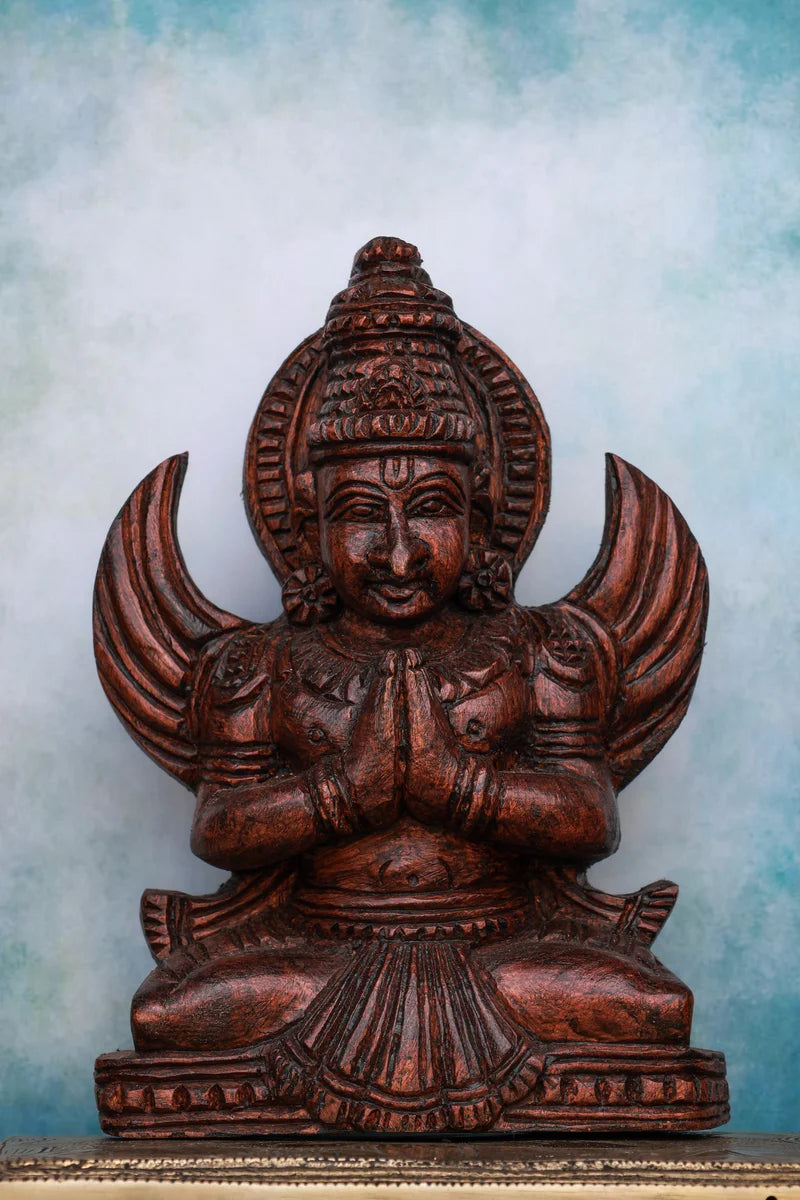 9″ Sacred Sitting Garudan Idol for Pooja & Home Décor | Handcrafted Wood Carving