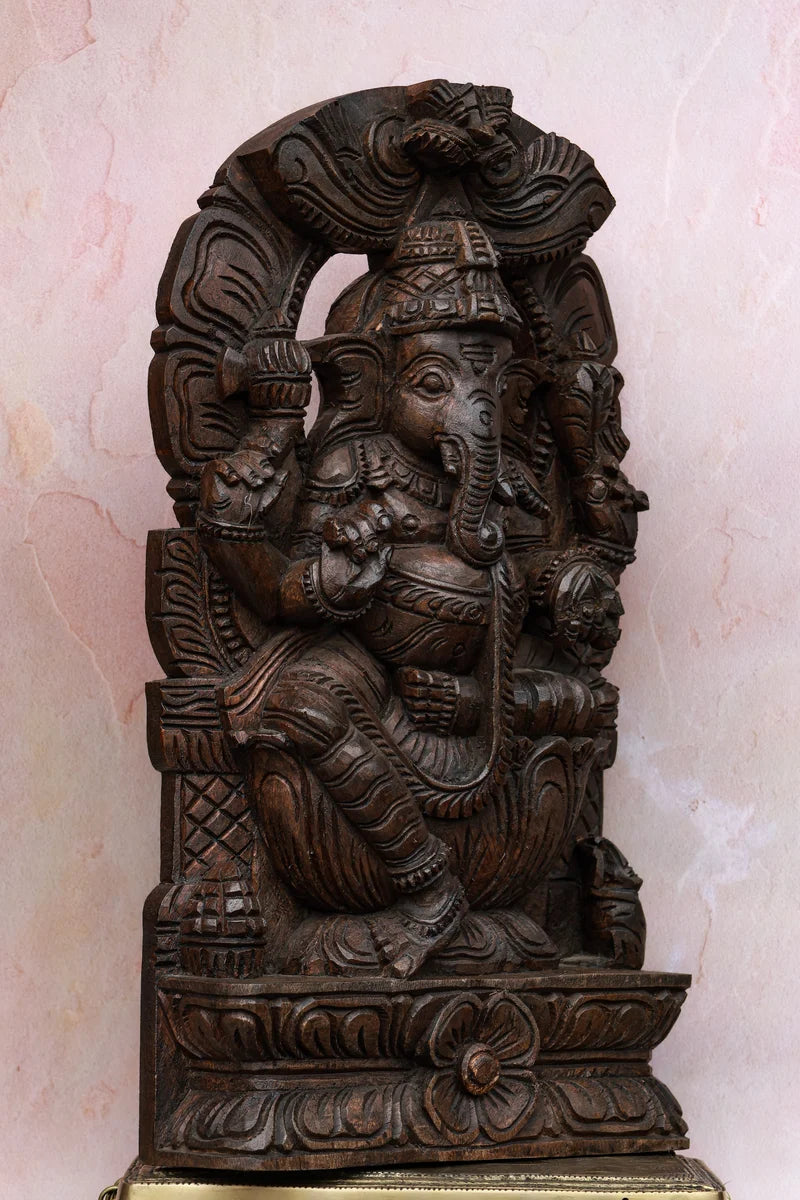 18″ Majestic Ganesha Idol for Pooja & Home Décor | Handcrafted Wood Carving