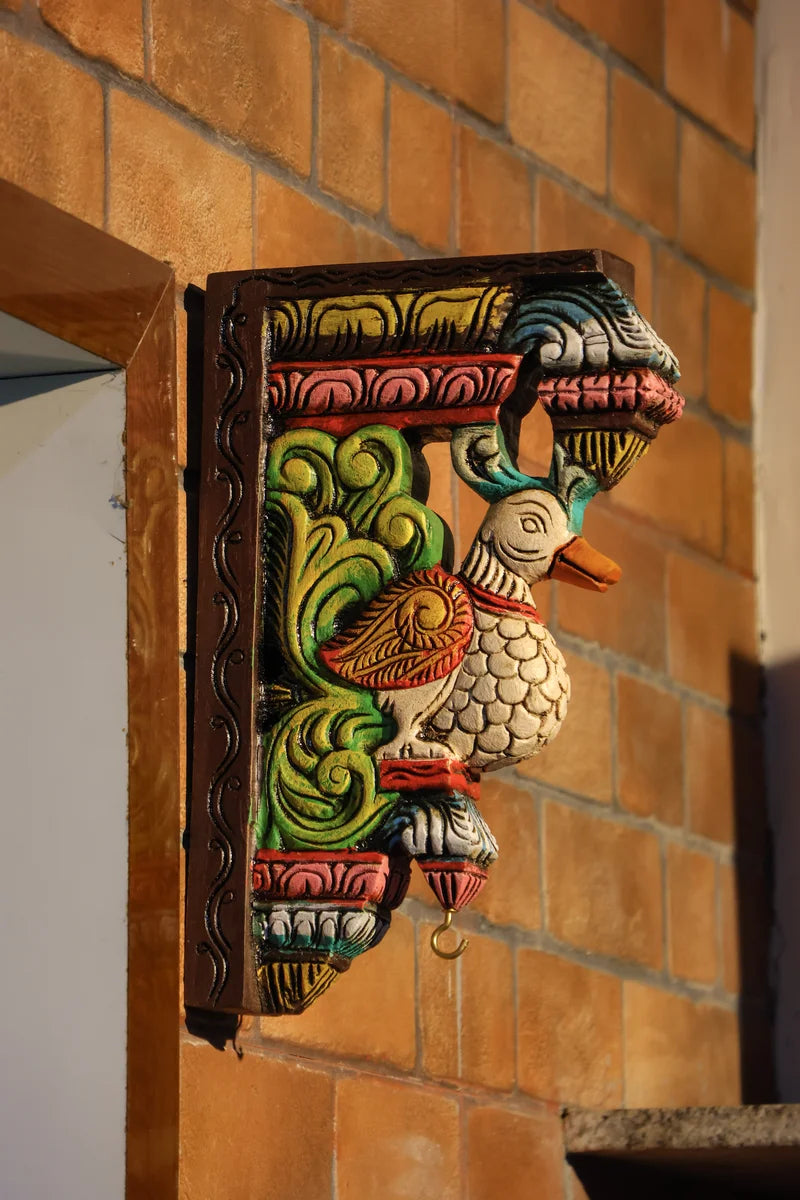 12″ Artistic Parrot Wall Brackets for Home Décor | Handcrafted Wood Carving | Antique Colour Finish