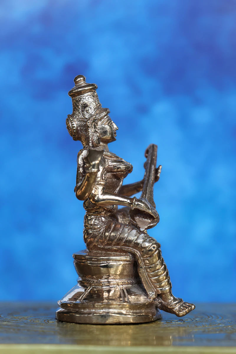 3″ Divine Saraswathi Idol with Veena | Handcrafted Panchaloha