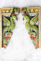 18″ Vibrant Parrot Wall Brackets for Home Décor | Handcrafted Wood Carving