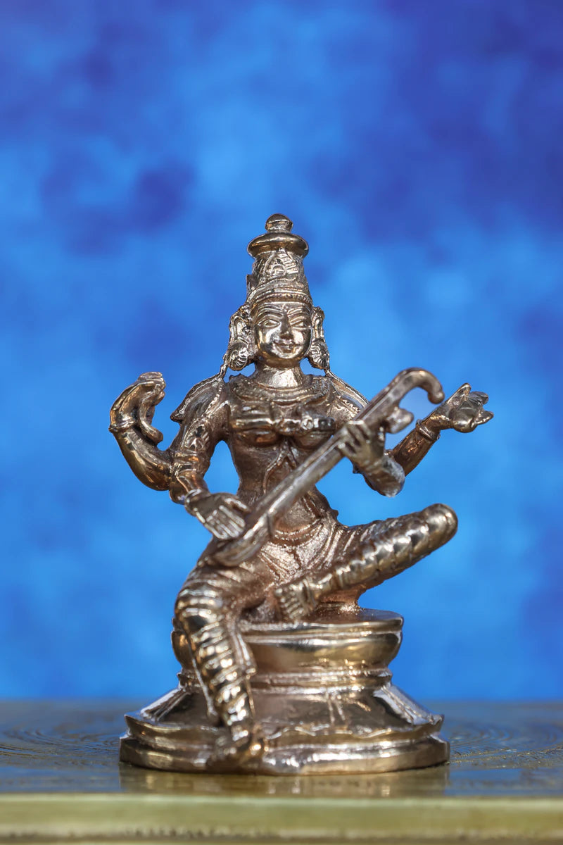 3″ Divine Saraswathi Idol with Veena | Handcrafted Panchaloha