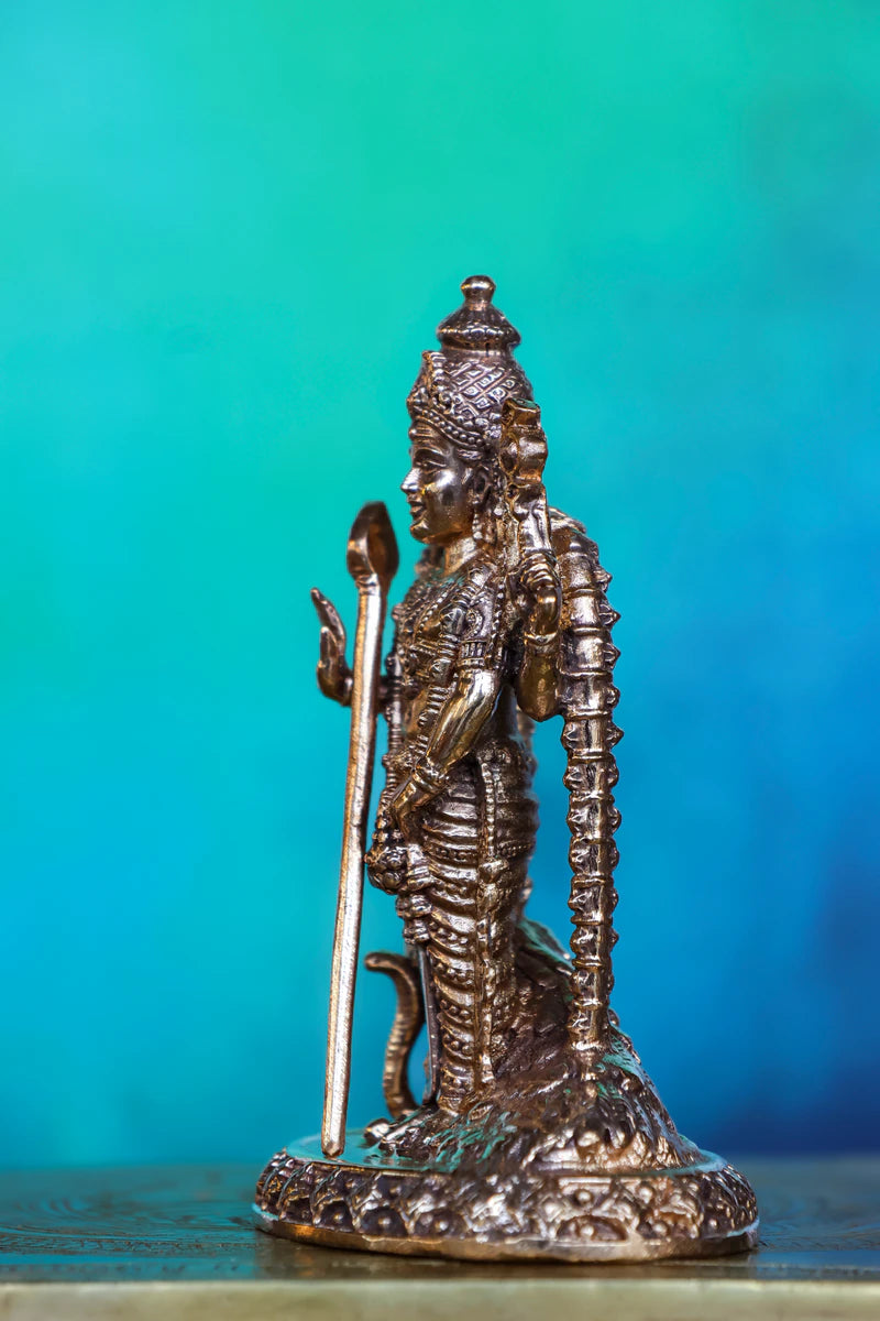 4″ Murugan Idol with Peacock | Handcrafted Panchaloha